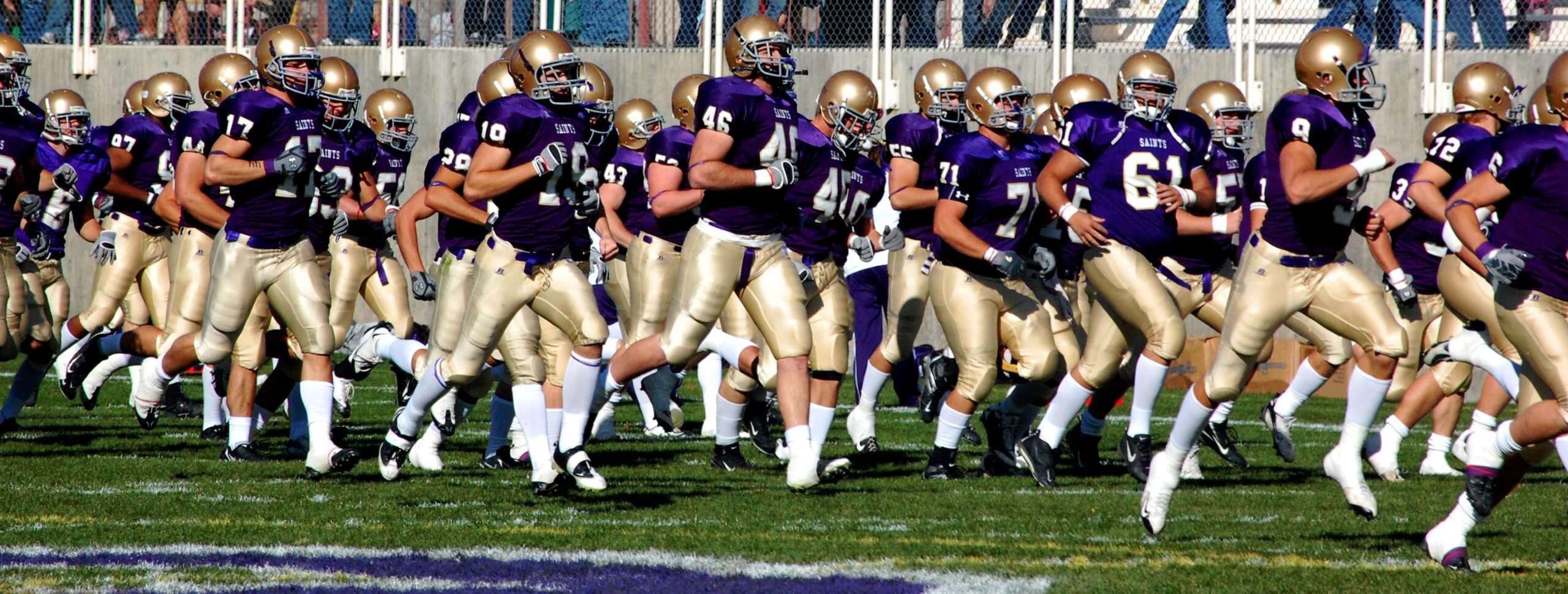 Carroll College Fighting Saints enter the field for their game against MSU - Northern on October 25, 2008.